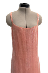 Prettiest Spring 1974 Halston Couture Pale Pastel Peach Iridescent Sequin Easy-to-Wear Tank Dress