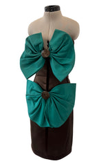 Fall 1988 Yves Saint Laurent Haute Couture Runway Look 79 Strapless Dress w Bows & Matching Cape