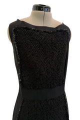 2010s Giambattista Valli Black Dress Stretch Sleeveless Dress w Front Metallic Thread Wool Inset