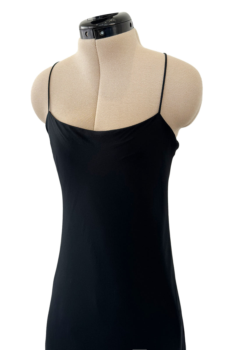 Exceptional 1970s George Stavropoulos Perfectly Minimalist Bias Cut Black Silk Chiffon Dress