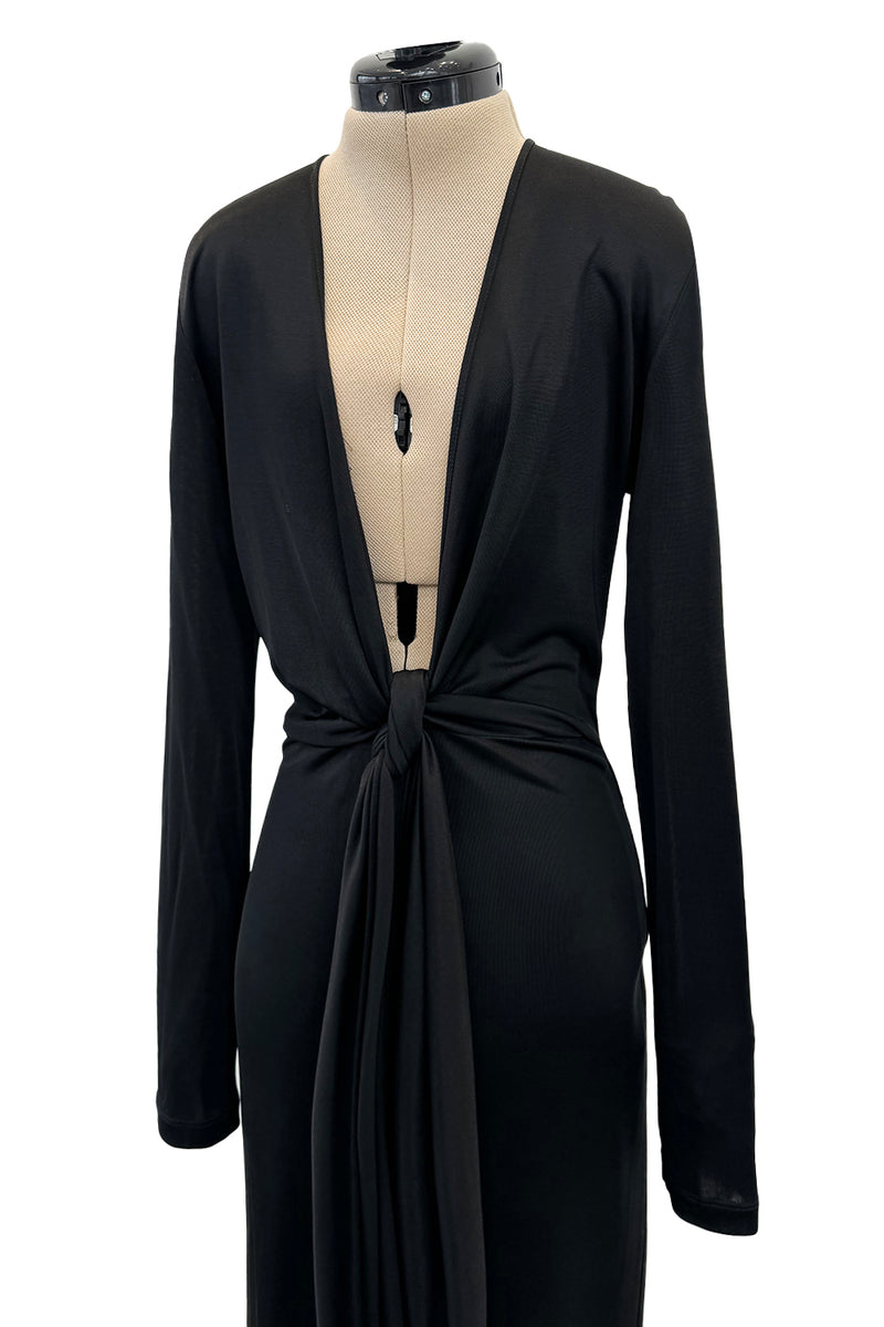 Spring 2018 Givenchy by Clare Wright Keller Long Tie Black Front Plunge Jersey Dress
