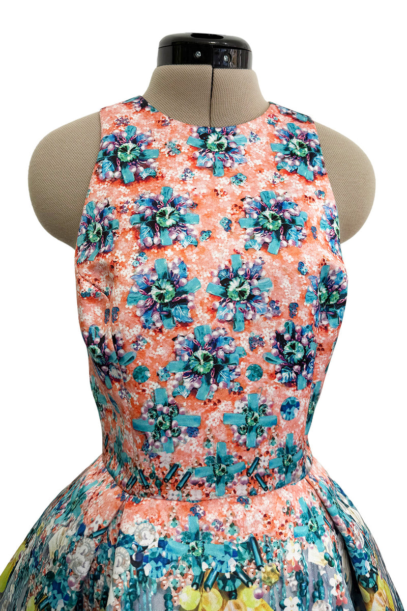 Prettiest Spring 2014 Mary Katrantzou Runway Look 19 Printed Beaded Mini Dress w Full Skirt