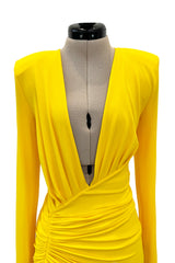 Gorgeous Spring 2020 Alexandre Vauthier Yellow Silk Jersey Dress w Plunge & High Front Slit