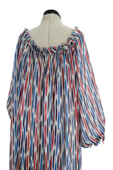Spring 1977 Christian Dior by Marc Bohan Runway Striped Silk Chiffon Elastic Shoulder Caftan Dress