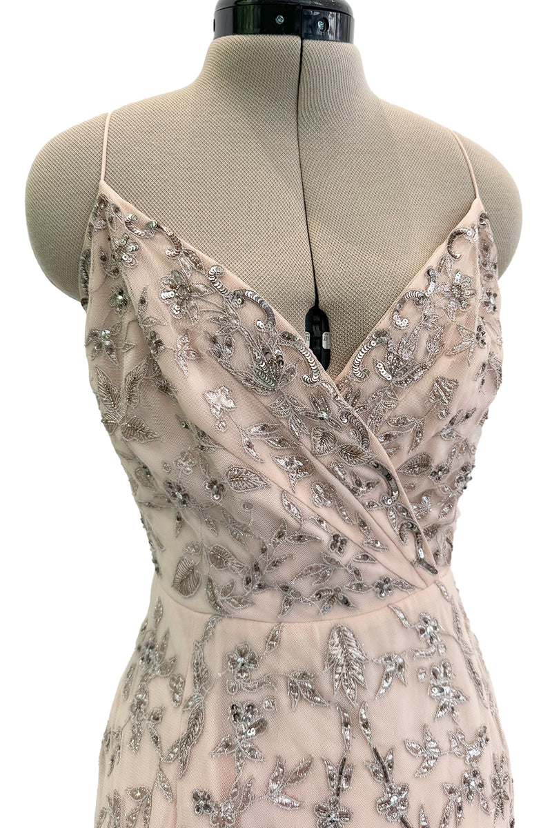 Dreamy Spring 2012 Oscar de la Renta Runway Look 47 Nude Pink Feather Dress w Silver Thread Flowers Detailing