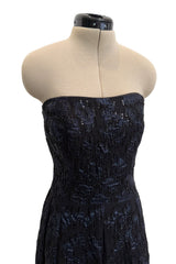 Pre-Fall 2011 Oscar de la Renta Runway Look 44 Strapless Black Silk Chiffon & Blue Embellished Jumpsuit