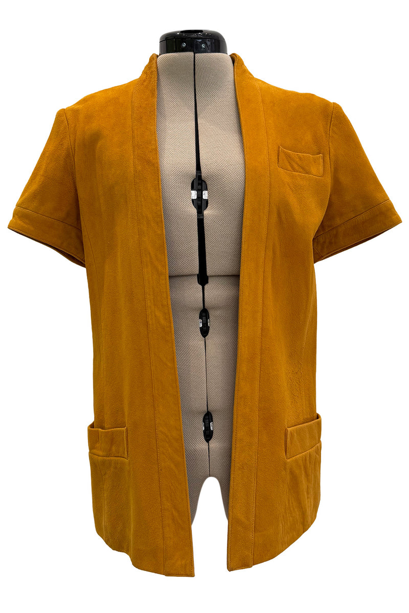 Late 1960s Christian Dior by Marc Bohan Chic Mustard Coloured Short Sleeved Soft Suede Jacket & Belt