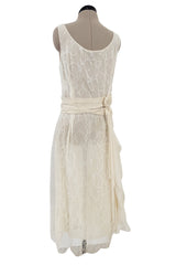 Fall 2007 John Galliano Ivory Silk Chiffon & Lace Dress w Silk Rosettes