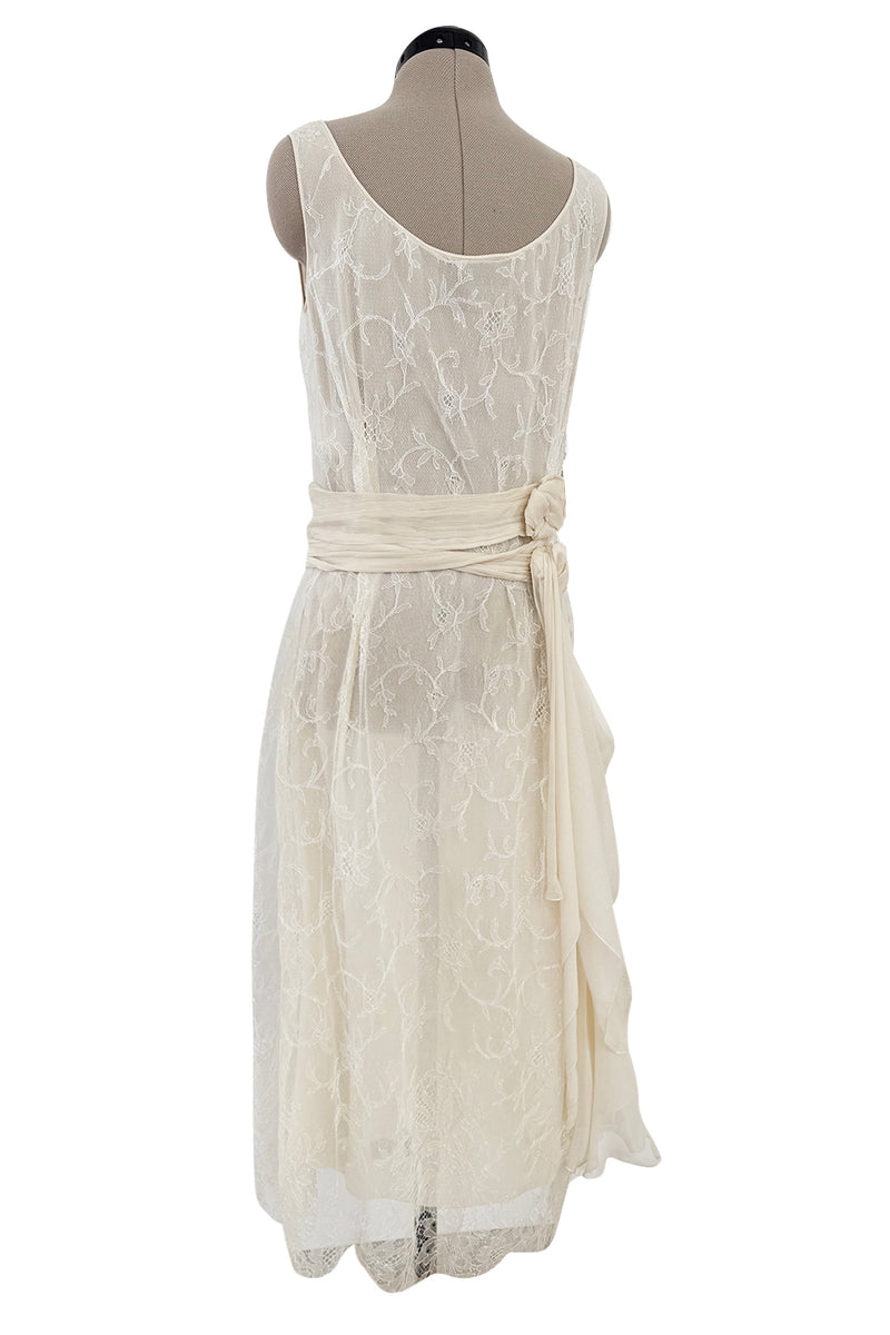 Fall 2007 John Galliano Ivory Silk Chiffon & Lace Dress w Silk Rosettes