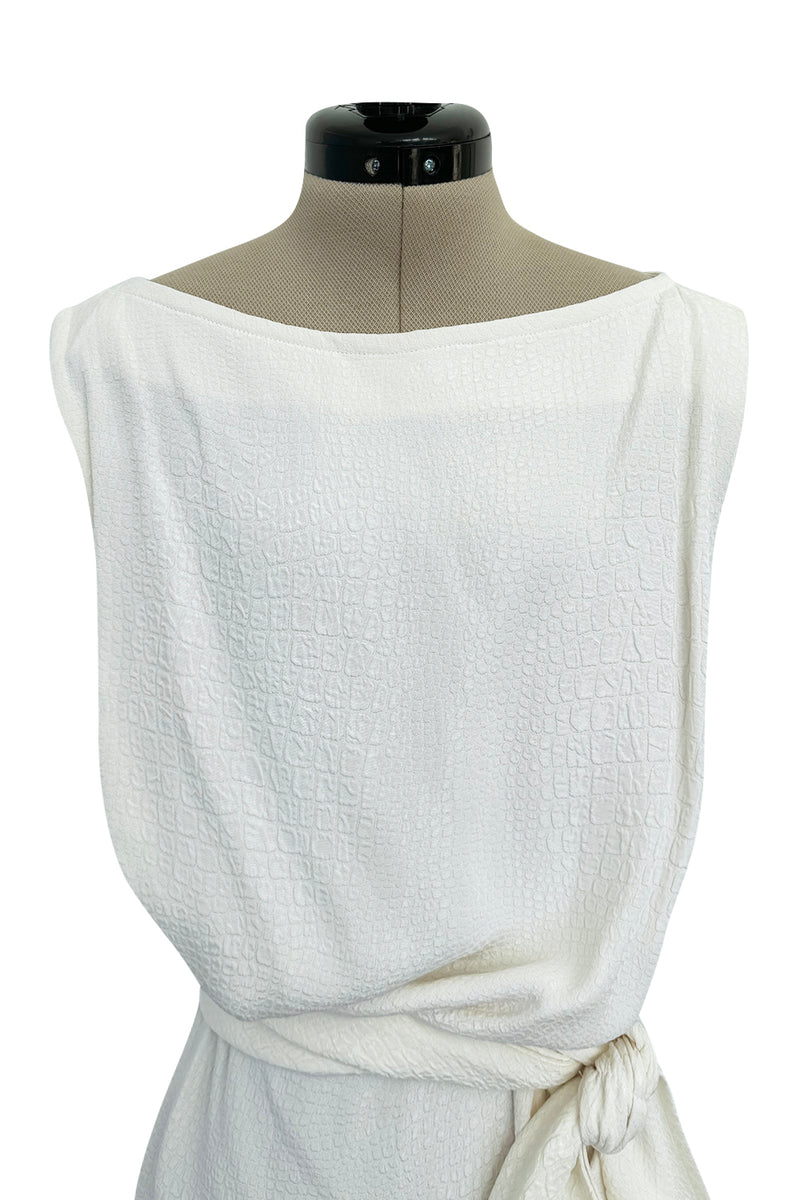 Yves Saint Laurent Spring 1993 minimalist White Dress w Raised Reptile Print
