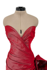 Exceptional Fall 1991 Emanuel Ungaro Haute Couture Runway Strapless Hand Draped Iridescent Silk Dress w Bow