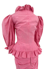 Phenomenal Spring 1988 Jean Louis Scherrer Haute Couture Pink Ruffle Suit w Balloon Sleeves