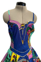 Iconic Spring 1992 Versace by Gianni Versace Jeans Couture Floral Print Full Skirt Halter Mini Dress