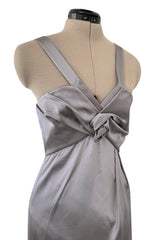 Wonderful Fall 2008 Christian Dior by John Galliano Deep Silver Silk Bias Cut Dress w Fabric Flower Details