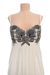 2022 Alexander McQueen by Sarah Burton Silk Chiffon Dress w Silver Bead Detailed Bodice