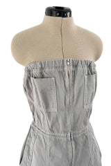Amazing Unlabeled Vintage Starpless Grey Cotton Canvas Jumpsuit w Top Stitching & Pockets