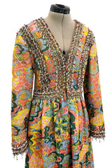 Wonderful 1968 Oscar de la Renta Gold Metallic Thread Silk Brocade Dress w Extensive Beadwork