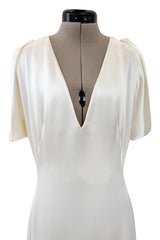 Minimalist 2011 Alexander McQueen Bias Cut Liquid Silk Satin Ivory Dress w Amazing Sleeves