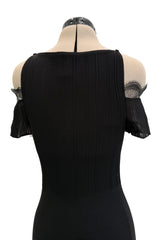 Chic Cruise 2007 Chanel by Karl Lagerfeld Black Knit & Lace Detailed Dress w Little Attached Mini Sleeves