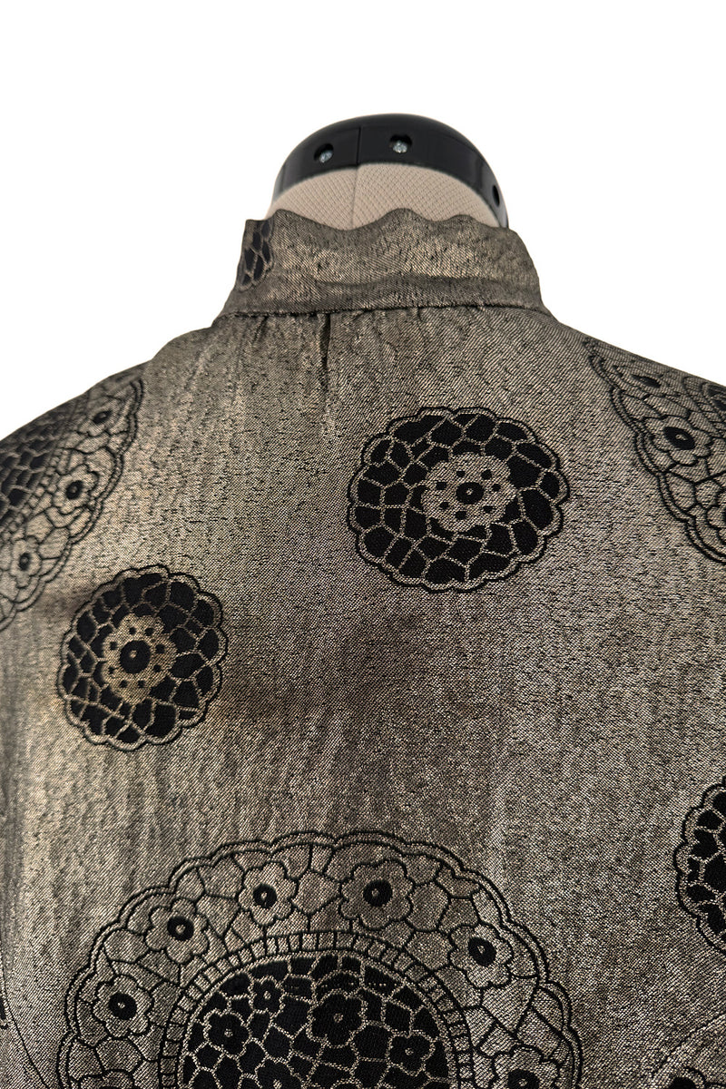 Decadent 1920s Unlabeled Real Metal Thread Metallic Lame & Black Pattern Easy Fit Top