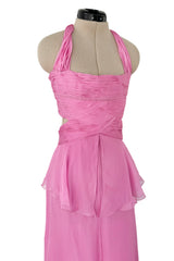 Dreamiest Spring 2007 Valentino Pleated & Bias Cut Pink Silk Chiffon Dress w Open Tie Back