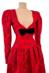 Stunning Fall 1994 Givenchy Haute Couture Original Runway Sample Dress w Front Black Bow