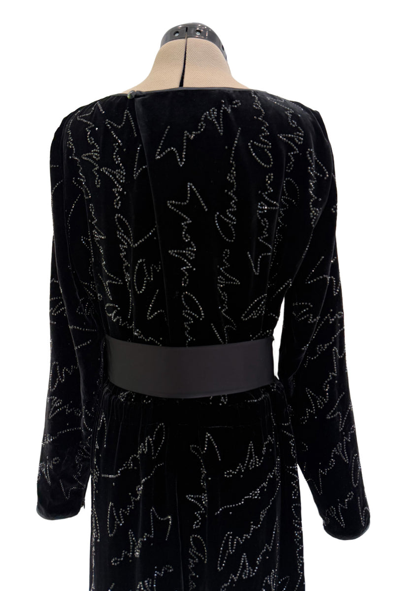 Exquisite Fall 2019 Giorgio Armani Runway Look 80 Velvet &Silk Ribbon Jumpsuit w Black Jet Beads