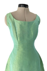 Rare Spring 1964 Cristobal Balenciaga Haute Couture Pale Mint Green Sculpted Silk Taffeta Dress