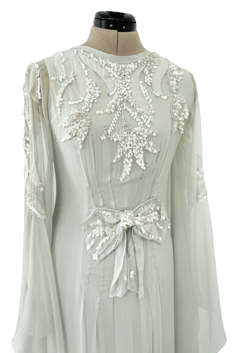 Spectacular Cruise 2011 Christian Dior by John Galliano Pale Seafoam Silk Chiffon Embellished Caftan Dress