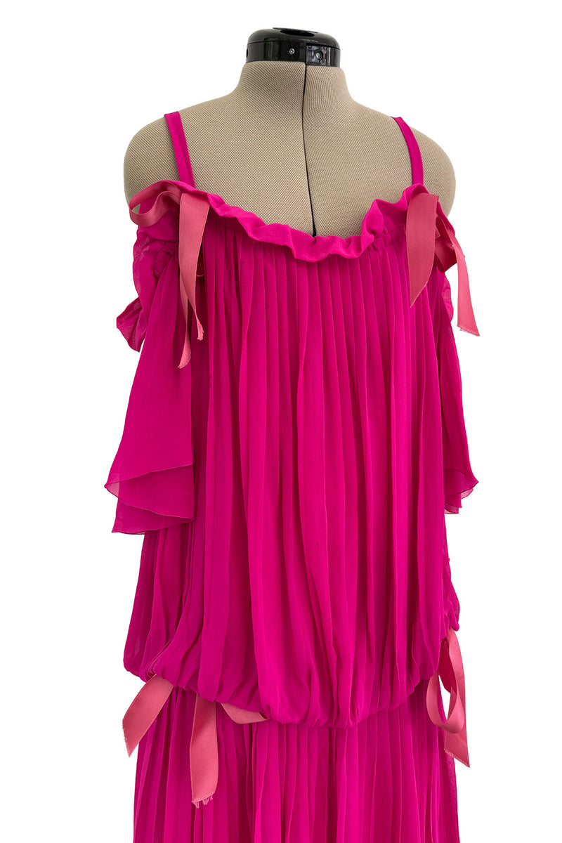 Prettiest circa Spring 1978 Christian Dior by Marc Bohan Pink Silk Chiffon Dress w Ribbon Detailing