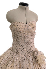 Prettiest Fall 2024 Atelier Prabal Gurung Look 7 Black Dotted Pale Nude Pinkish Net Strapless Dress w Full Skirts