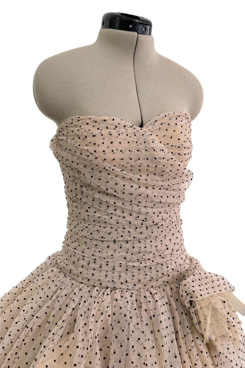 Prettiest Fall 2024 Atelier Prabal Gurung Look 7 Black Dotted Pale Nude Pinkish Net Strapless Dress w Full Skirts