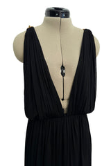 Sensual Spring 1973 Yves Saint Laurent Runway Black Silk Jersey Front, Side & Back Plunge Dress