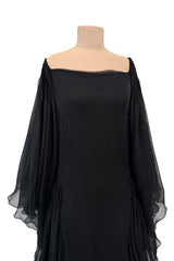 Beautiful Fall 2002 Valentino by Mr. Valentino Runway Look 65 Flowing Black Silk Chiffon Caftan Dress