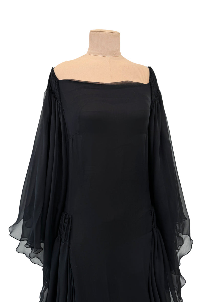 Beautiful Fall 2002 Valentino by Mr. Valentino Runway Look 65 Flowing Black Silk Chiffon Caftan Dress