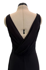 Beautiful 2000s Valentino Roma Black Bias Cut Silk Chiffon Dress w Front & Back Plunge & Silver Sequin Bow