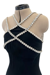 Incredible & Rare Fall 1995 Todd Oldham Runway Black Silk Creoe Dress w Large Crystal Detailing