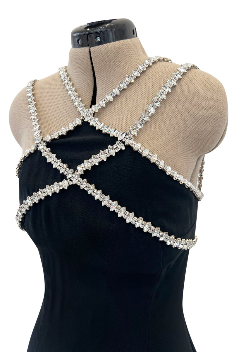 Incredible & Rare Fall 1995 Todd Oldham Runway Black Silk Creoe Dress w Large Crystal Detailing