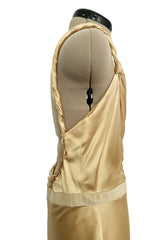 Exceptional Fall 2000 Prada by Miuccia Prada Backless Gold Bias Cut Silk Dress w Front Gathering Detail