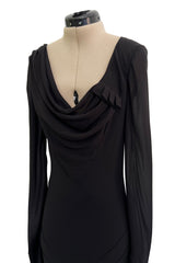Fabulous Fall 2005 John Galliano Feather Light Bias Cut Black Silk Chiffon Dress w Seaming Detailing