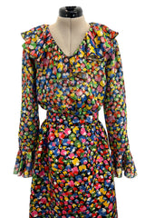 Numbered 1970s Christian Dior by Marc Bohan Demi-Couture Metallic Multi Color Silk Set