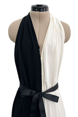 1960s Harold Levine Glamorous High Contrast Black & White Dress w Feather Hem
