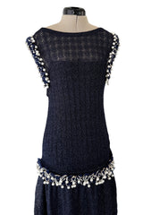 Phenomenal Fall 2010 Chanel by Karl Lagerfeld Deep Blue & Silver Metallic Knit Dress w Glass Pearl Detailing