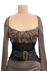 Important Fall 2003 Gucci by Tom Ford Runway Look 10 Stretch Silk Dress w Black Corset Waist Cincher Belt