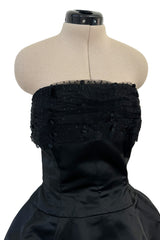 Extraordinary Winter 1954 Cristobal Balenciaga Haute Couture Strapless Black Silk Dress w Lace Bodice