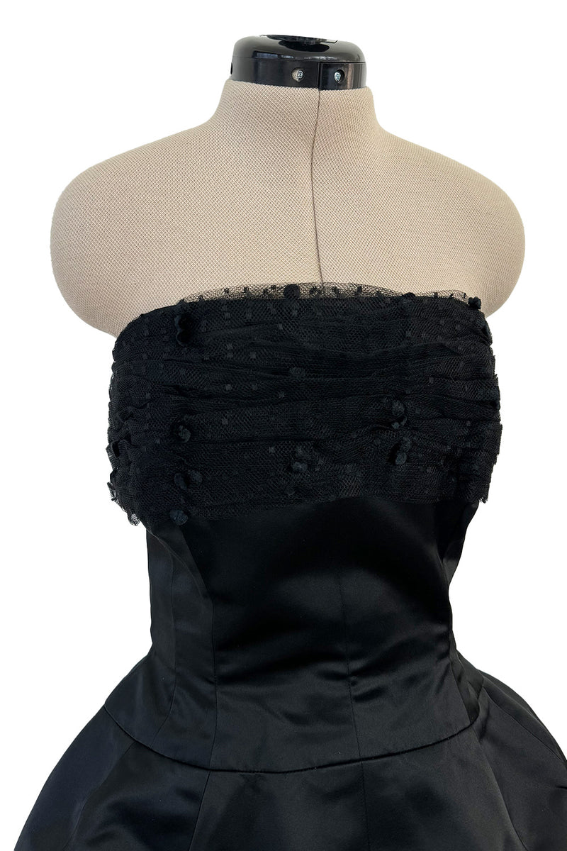 Extraordinary Winter 1954 Cristobal Balenciaga Haute Couture Strapless Black Silk Dress w Lace Bodice