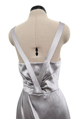 Fall 2008 Christian Dior by John Galliano Bias Cut Silver Silk Halter Dress w Flower Detailng