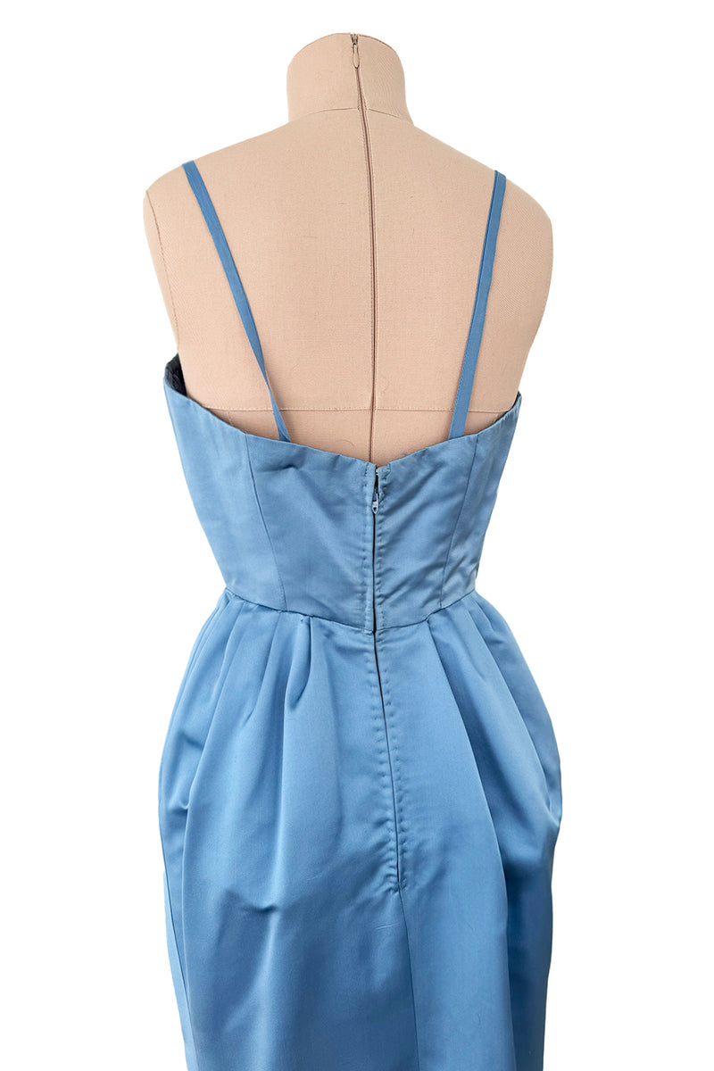 Outstanding 1960s Christian Dior by Marc Bohan Demi-Couture Sky Blue Silk Bombshell Dress