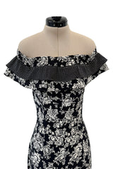 Ultra Rare Spring 1993 Versace by Gianni  Versace Silk Black & White Printed Off Shoulder Bell Bottom Jumpsuit