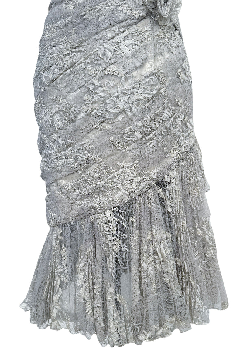 Fall 1989 Emanuel Ungaro Haute Couture Runway Silver Strapless Mini Dress